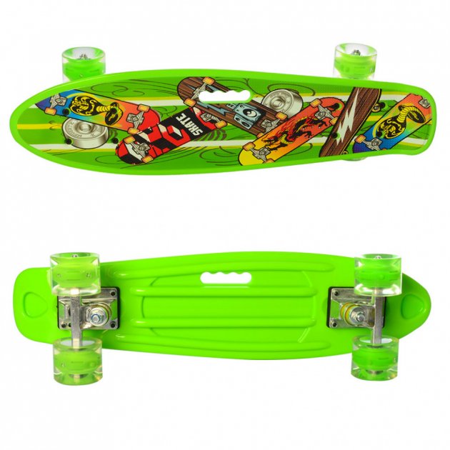 

Пенні Борд Скейт маленький Лонгборд з ручкою Best Board MS0749-6 Original для фрірайду, дошка 55 см, колеса поліуретанові d=6 см світяться, Green (74582)