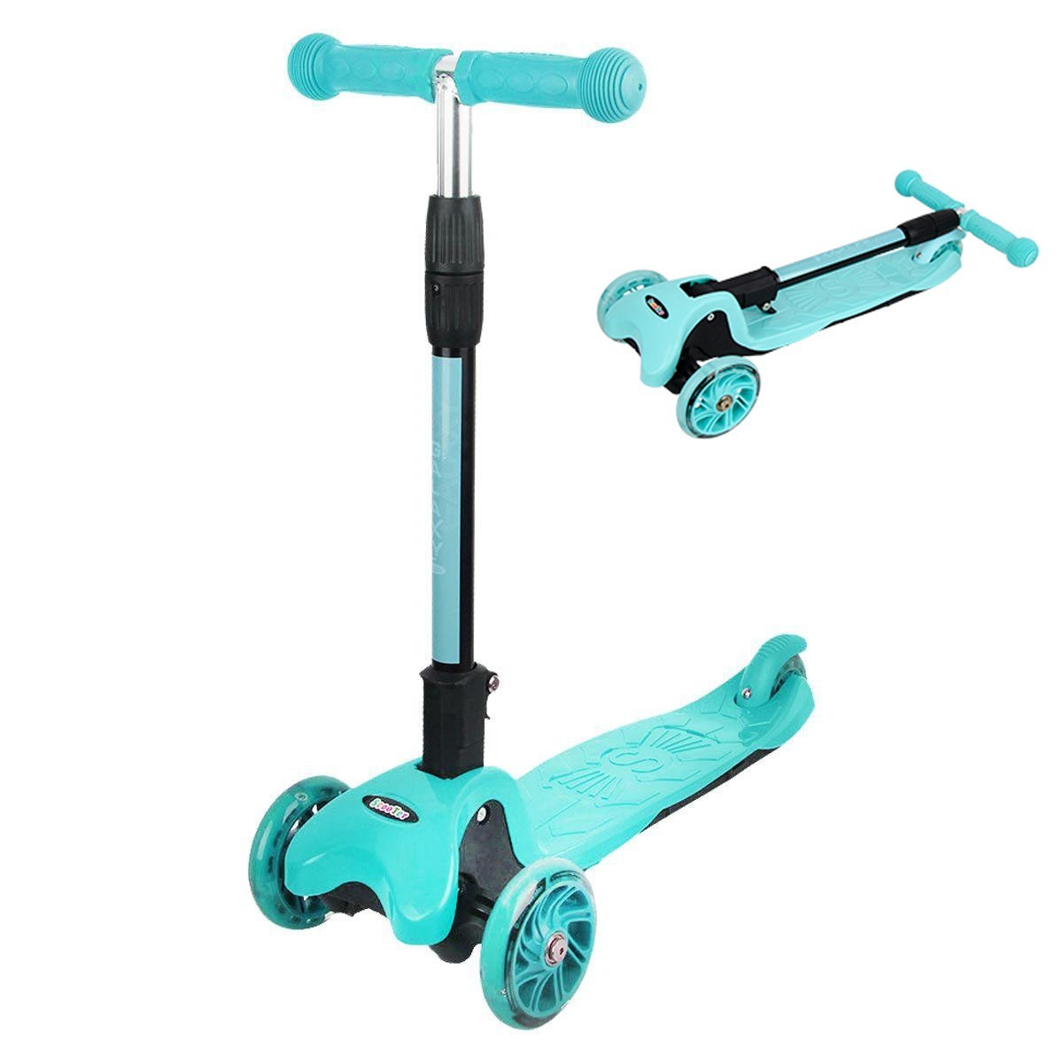

Самокат Tilly GS-0004 складной с 3 колесами, до 50 кг, прорезиненные ручки, бирюзовий