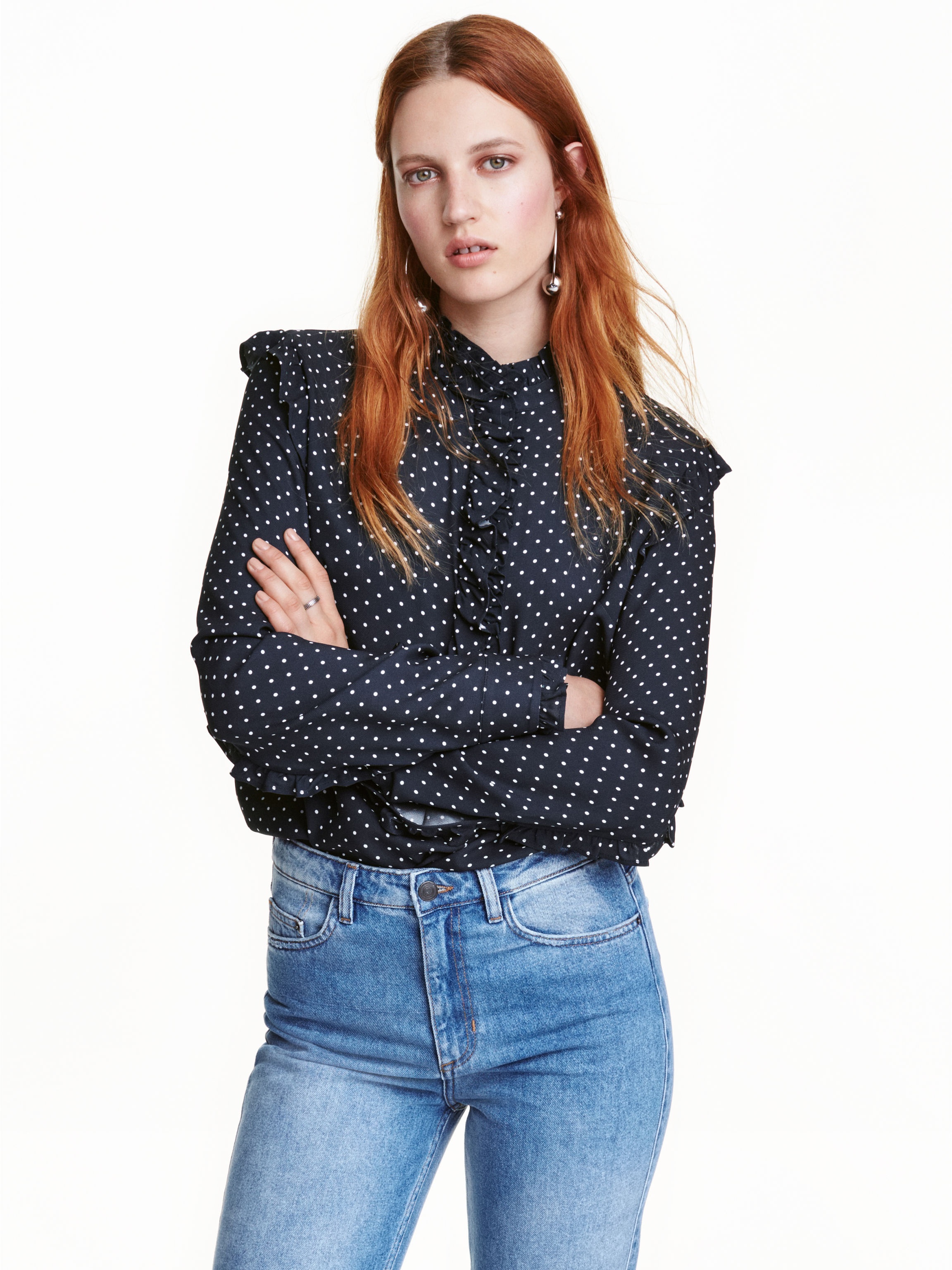 

Блузка H&M 4447244 38 Синяя в горошек