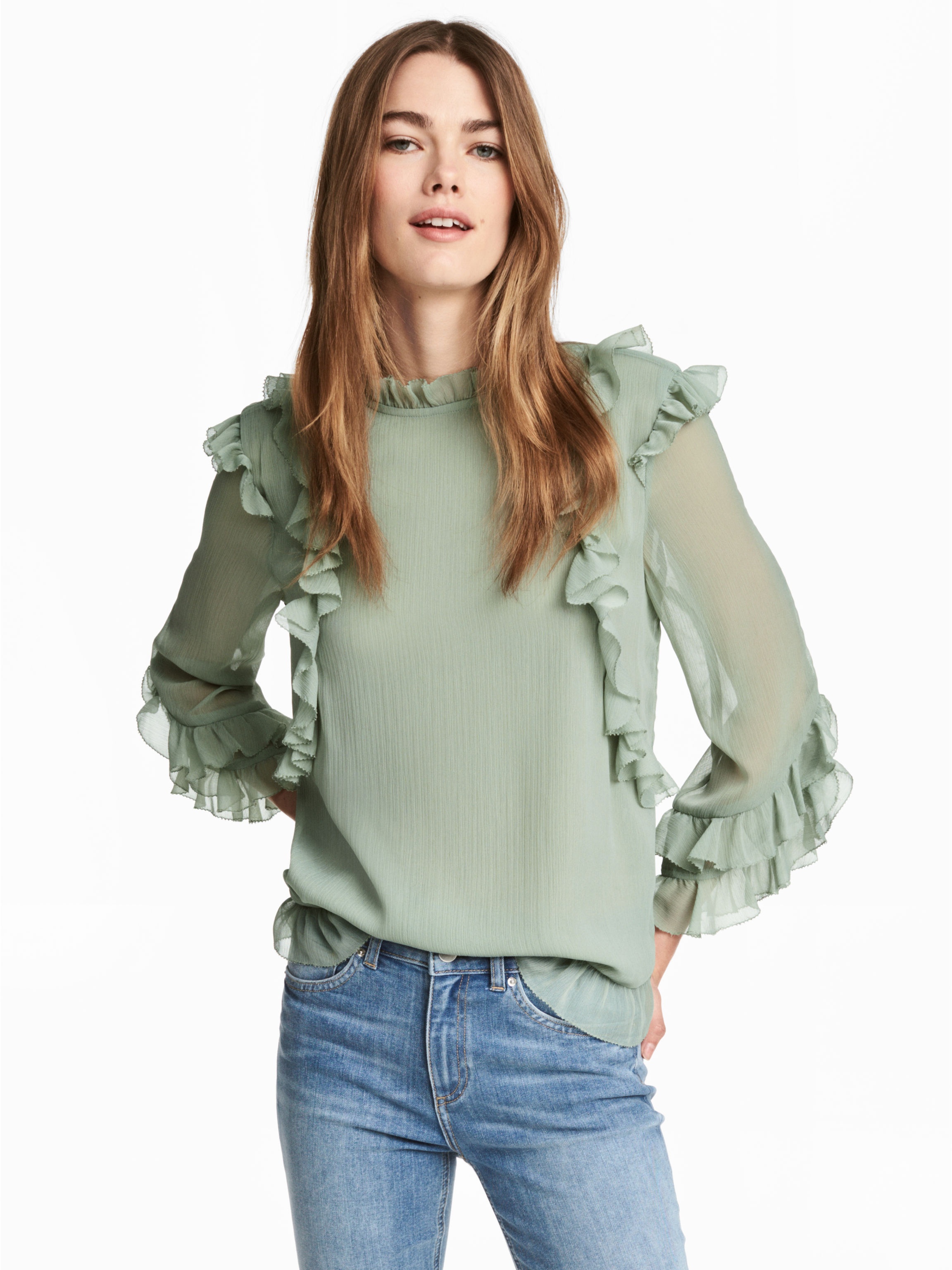 

Блузка H&M 4848915 42 Приглушенная зеленая