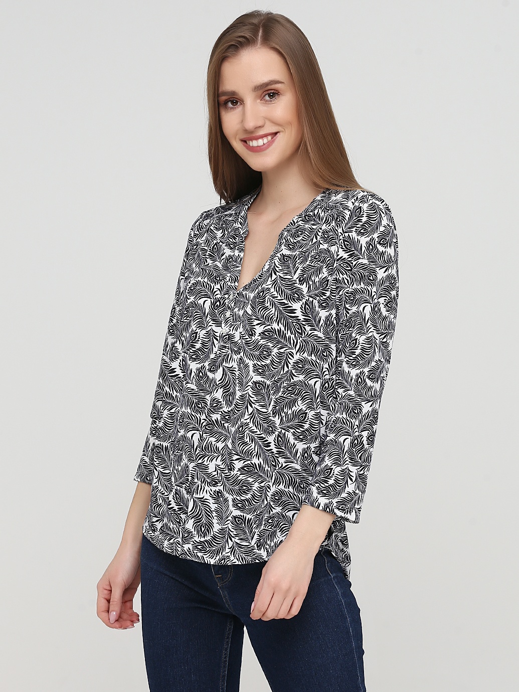 

Блузка H&M 3080613 L Синяя с листьями