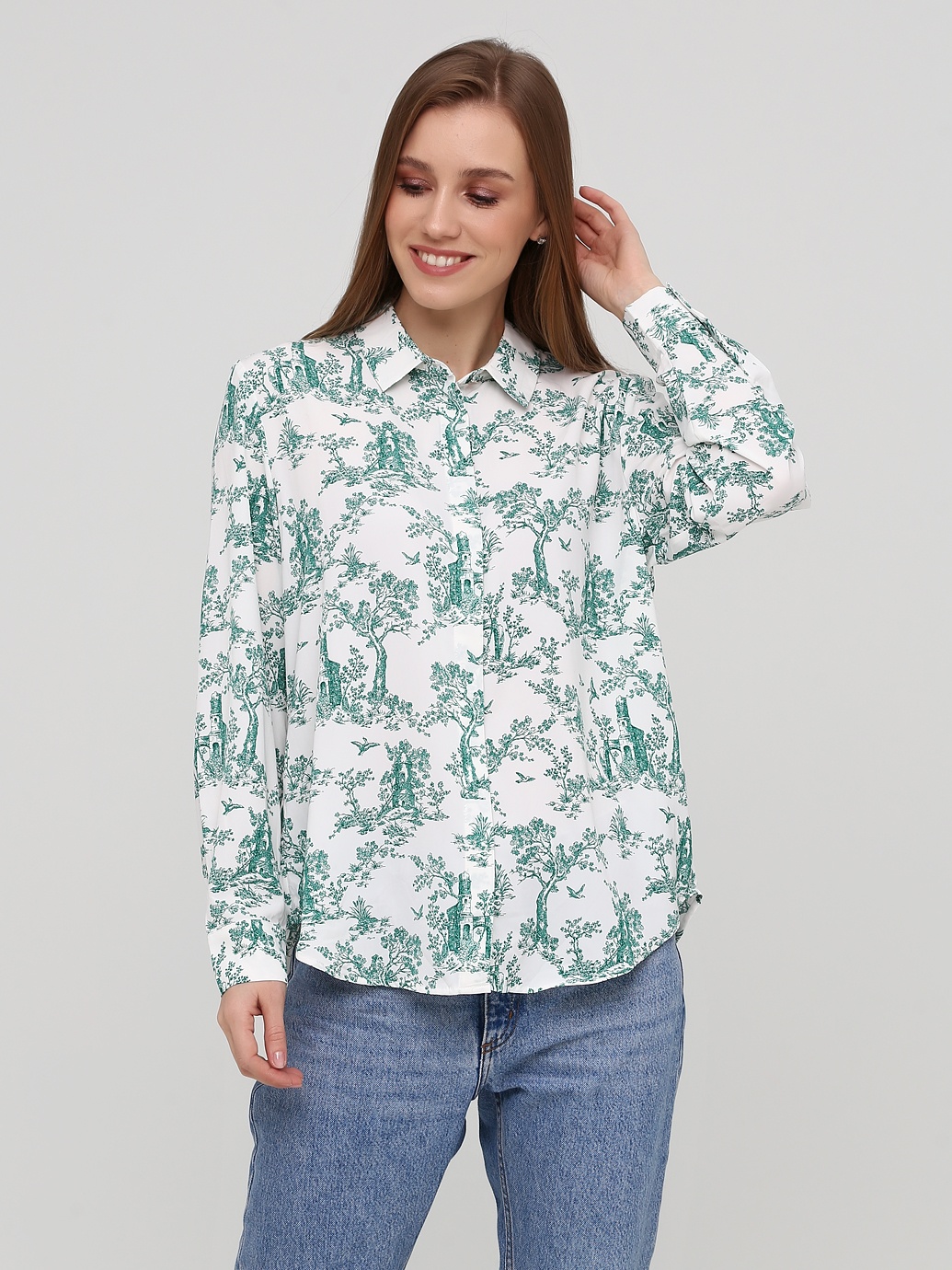 

Блузка H&M 6956320 42 Белая с принтом
