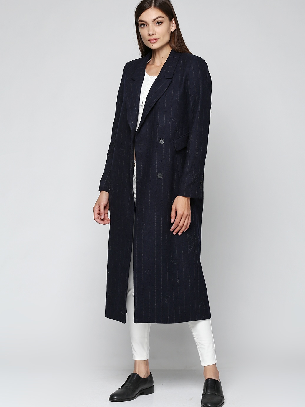 

Пальто H&M 4247214 52 Синее в полоску