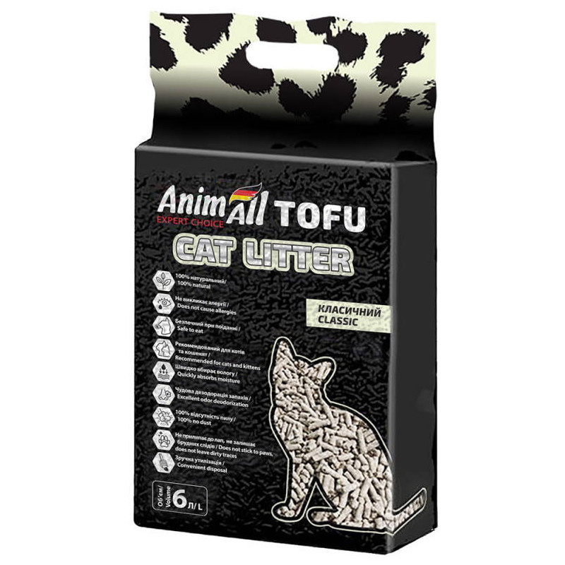 

Комкующийся соевый наполнитель для кошачьего туалета AnimAll Tofu Classic без запаха 2.6 кг/6 л