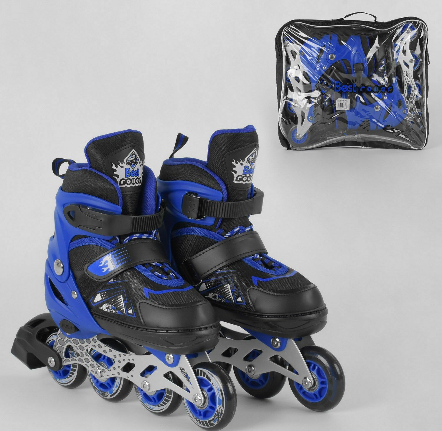

Детские ролики, с регулировкой размера, PU колесами, тормозом Best Roller 30-33 р, синие (9566-S)