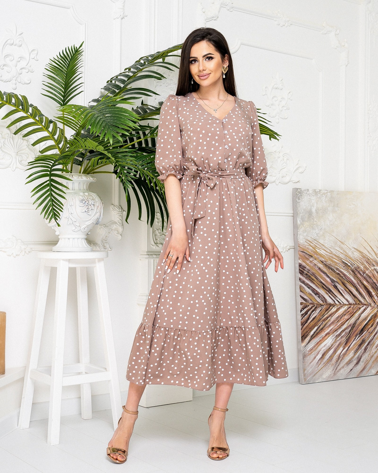 

Платье Khan  S мокко в горошек kh423, Платье Khan 44 S мокко в горошек kh423