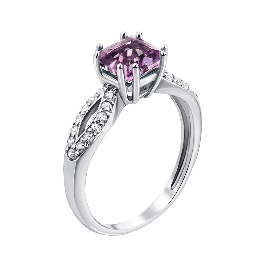

Серебряное кольцо с аметистом и фианитами 000134185 19 размера