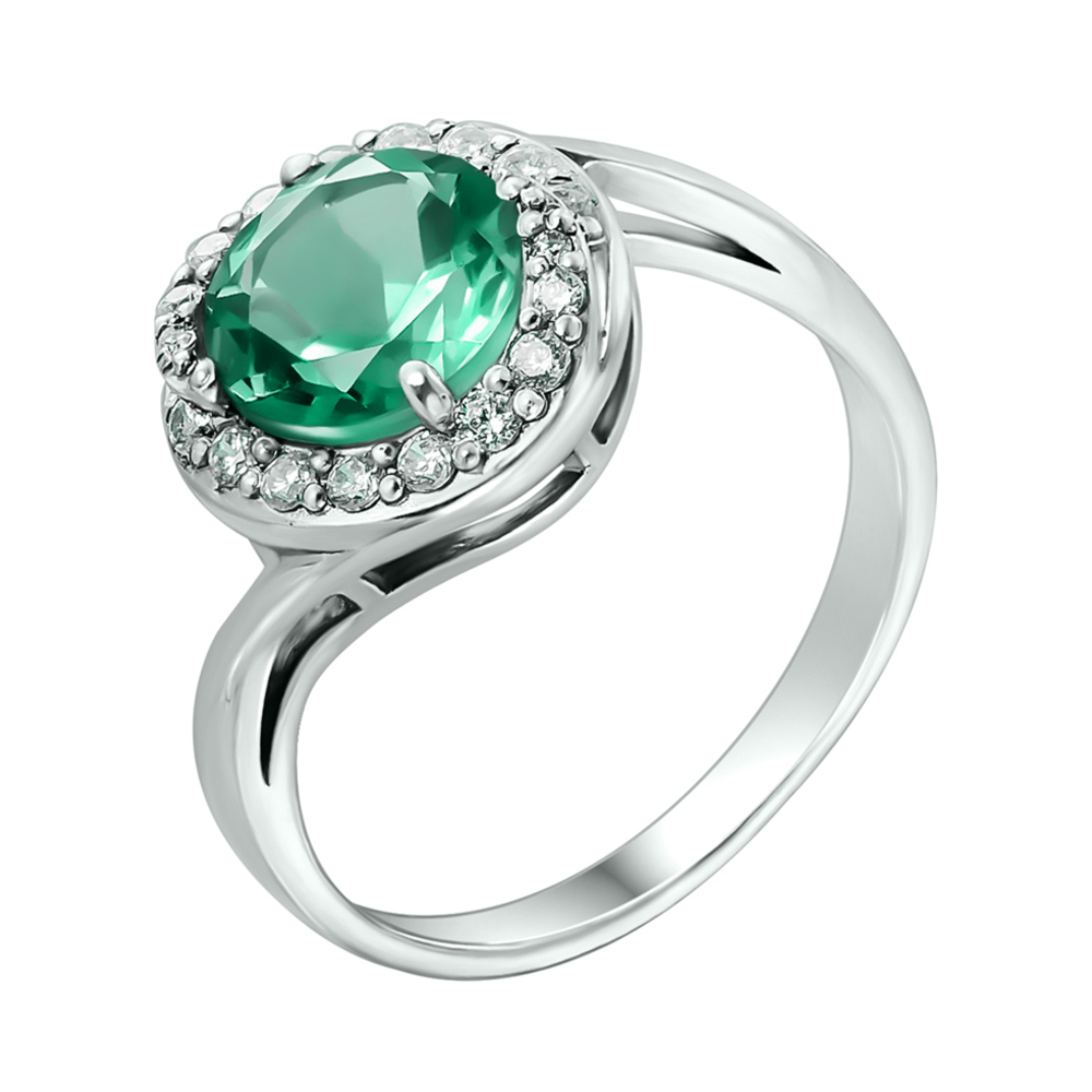 

Серебряное кольцо с зеленым кварцем и фианитами 000122580 19 размера