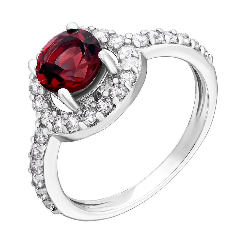 

Серебряное кольцо с гранатом и фианитами 000136192 17 размера