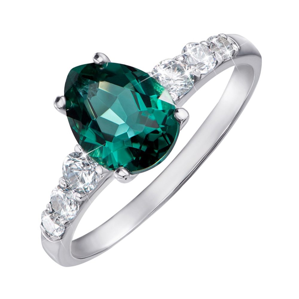 

Серебряное кольцо с зеленым кварцем и фианитами 000063262 19.5 размера