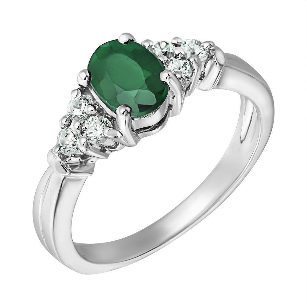 

Серебряное кольцо с изумрудом и фианитами 000131721 17 размера