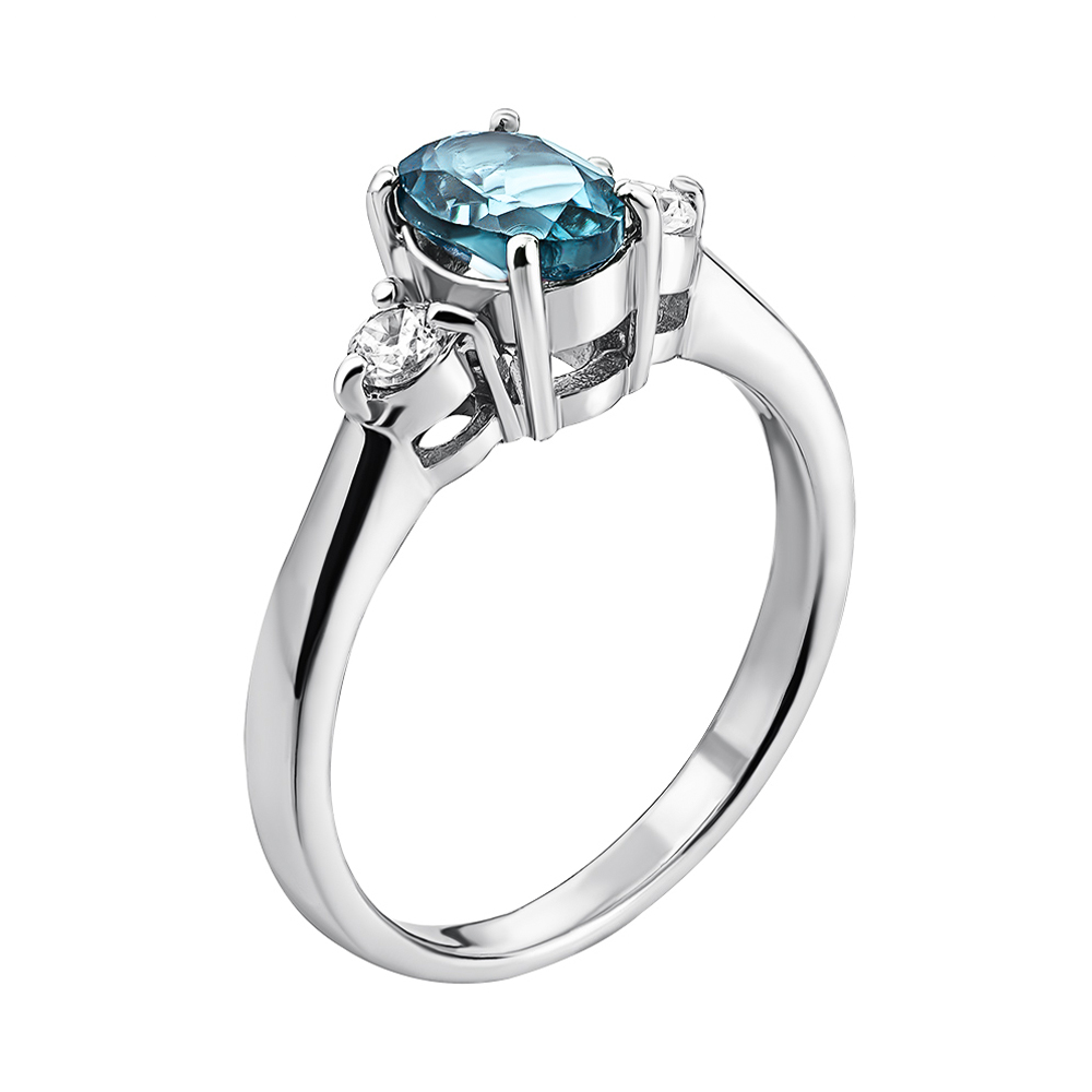 

Серебряное кольцо с голубым топазом и фианитами 000136325 17 размера