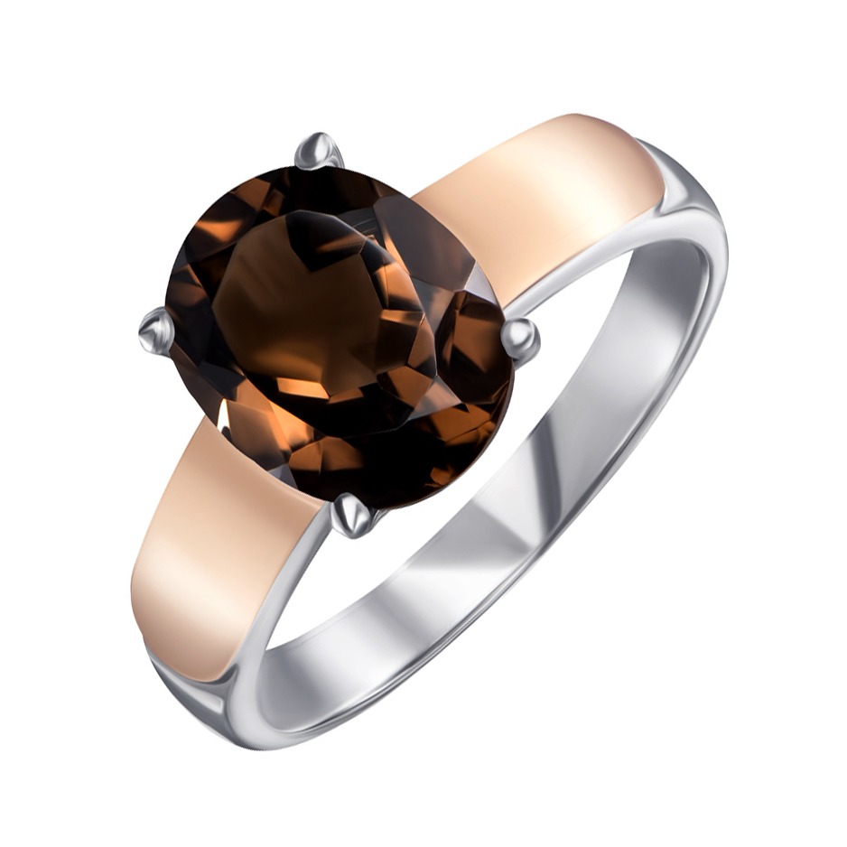 

Серебряное кольцо с золотыми накладками и раухтопазом 000134957 18.5 размера
