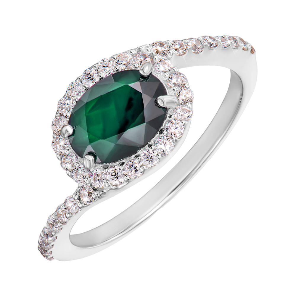 

Серебряное кольцо с изумрудом и фианитами 000144887 18.5 размера