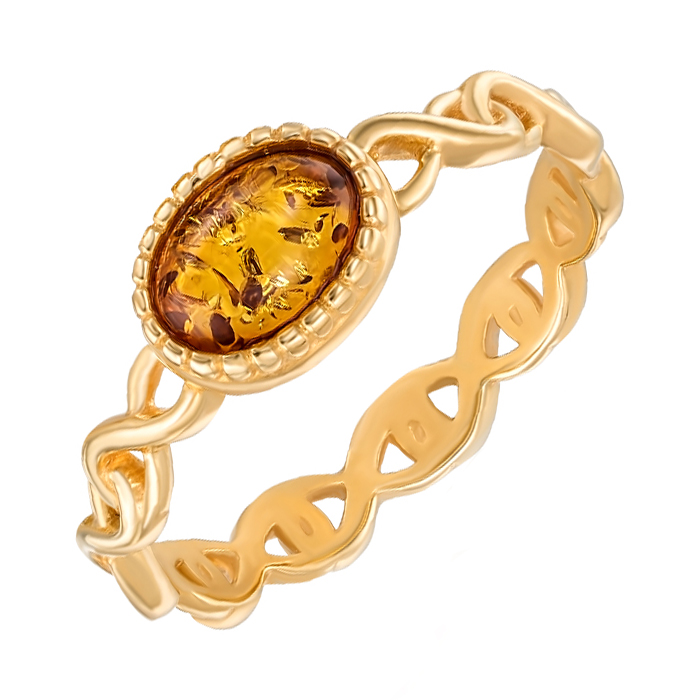

Серебряное кольцо с янтарем и позолотой 000137651 16.5 размера