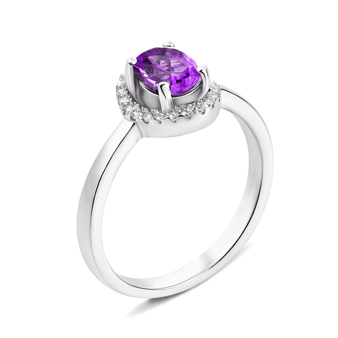

Серебряное кольцо с аметистом и фианитами 000135413 15.5 размера