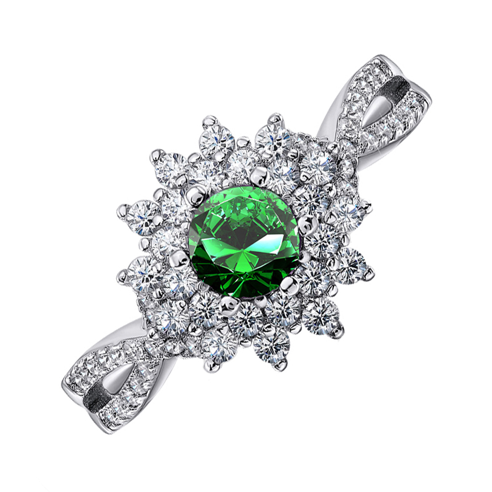 

Серебряное кольцо с изумрудом и фианитами 000125670 18 размера