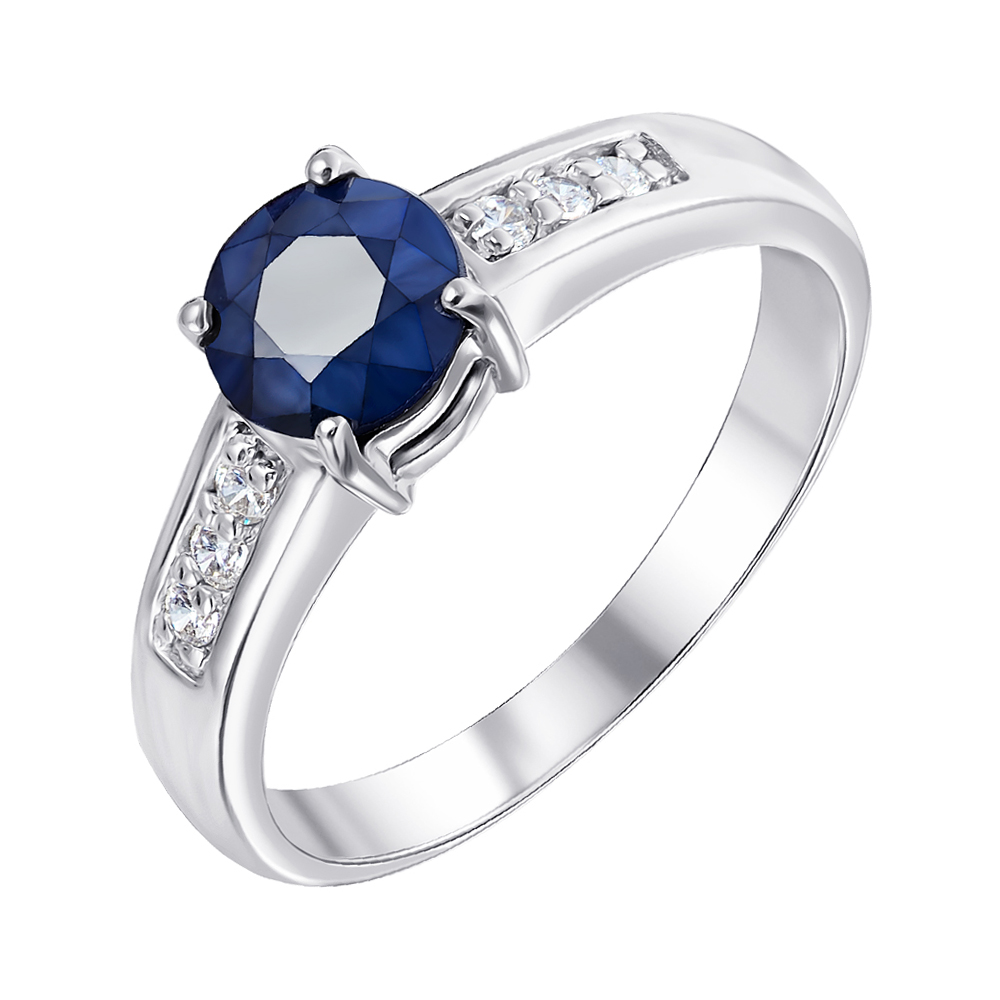

Серебряное кольцо с сапфиром и фианитами 000134504 18 размера