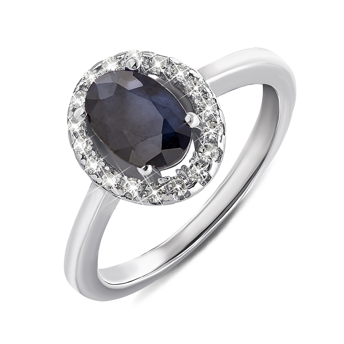 

Серебряное кольцо с сапфиром и фианитами 000135308 17 размера