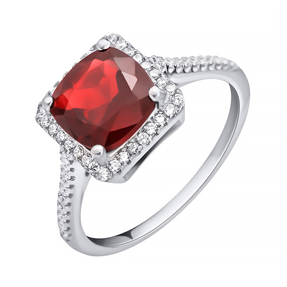 

Серебряное кольцо с гранатом и фианитами 000125118 18.5 размера