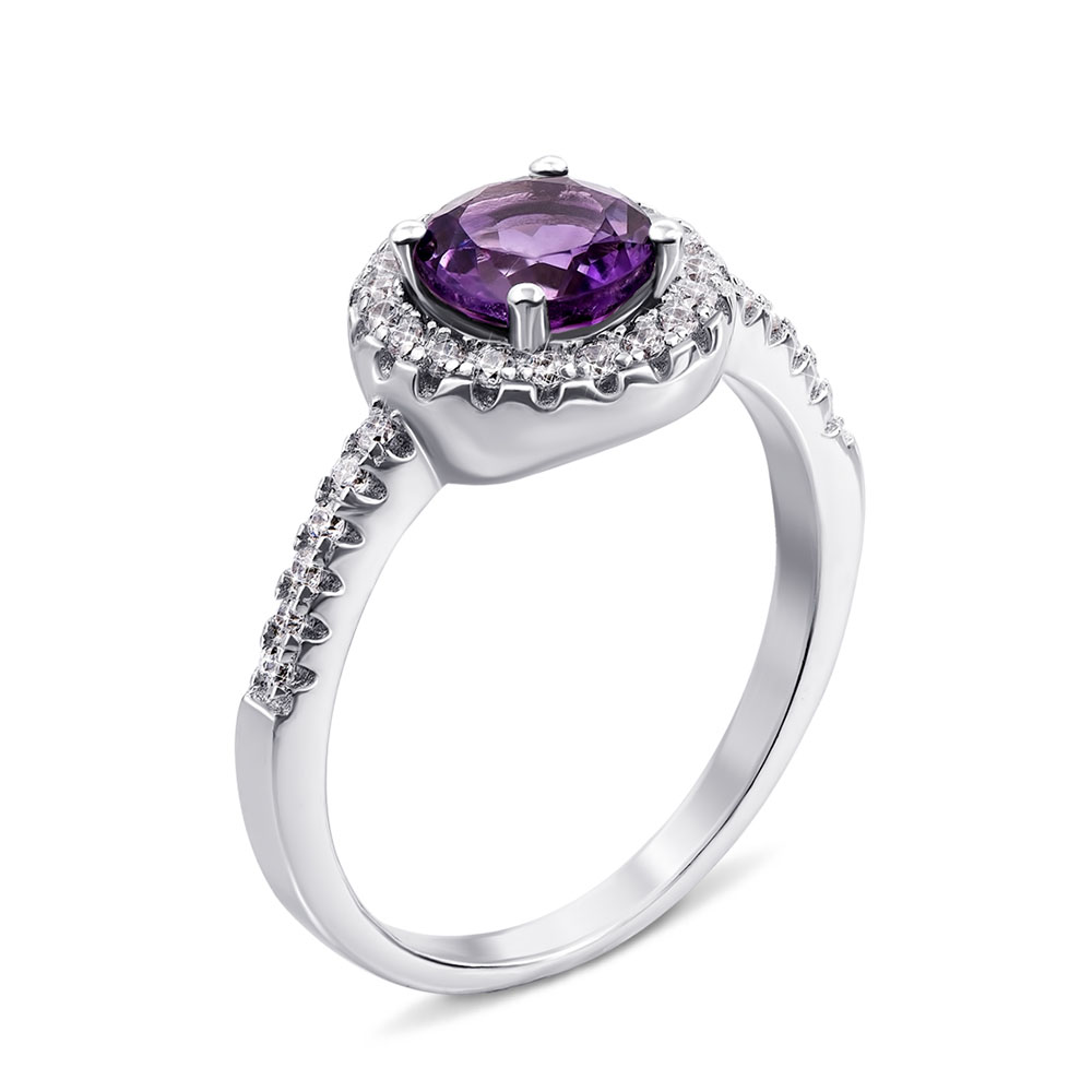 

Серебряное кольцо с аметистом и фианитами 000132129 17 размера