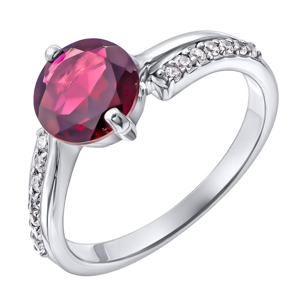 

Серебряное кольцо с гранатом и цирконием 000137299 18.5 размера