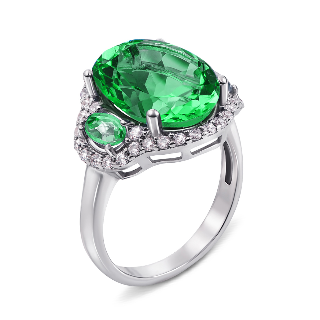

Серебряное кольцо с зеленым кварцем и фианитами 000122576 18.5 размера
