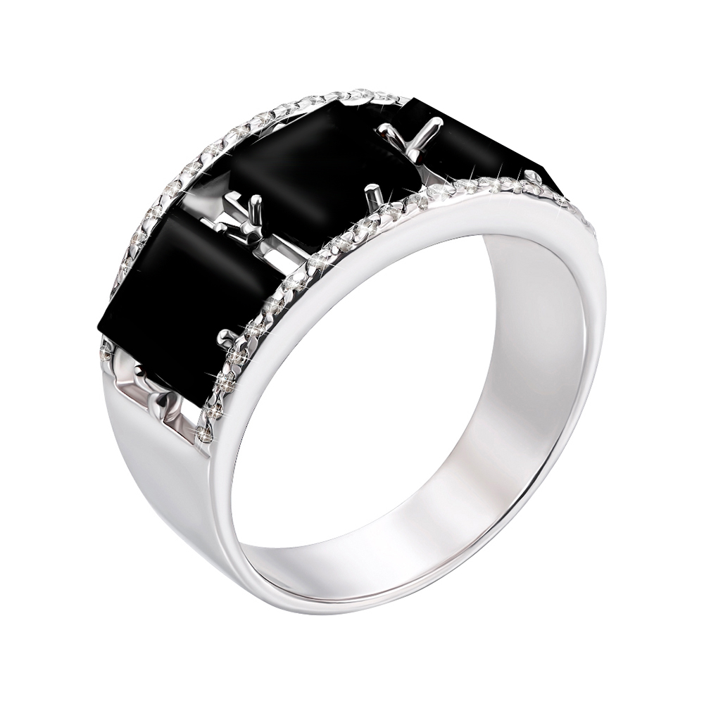 

Серебряное кольцо с ониксом и фианитами 000140627 17 размера