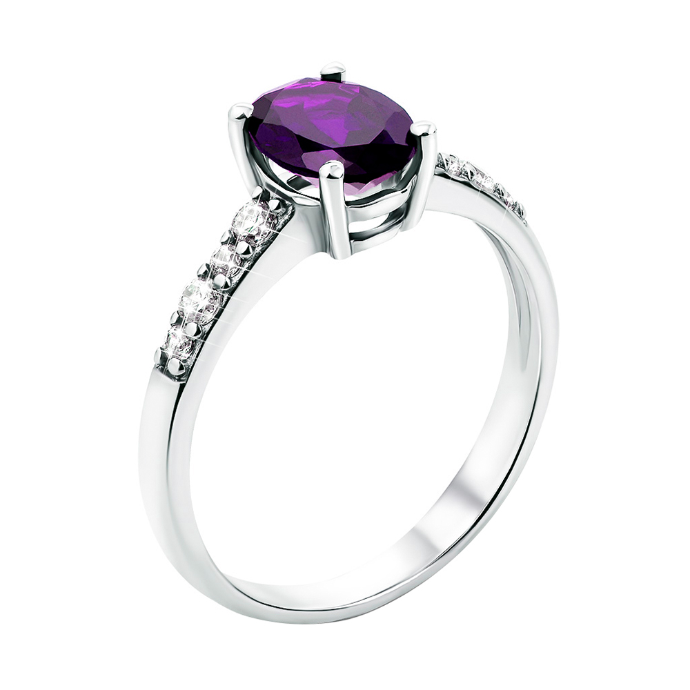 

Серебряное кольцо с аметистом и фианитами 000138480 18 размера