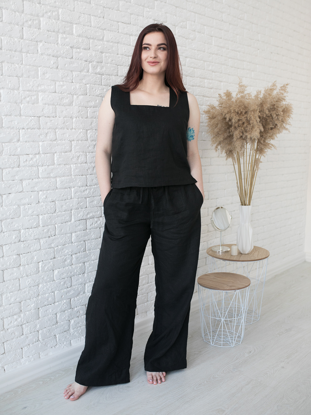 Льняные брюки Палаццо черные M - linen island (132005) от продавца: So ...