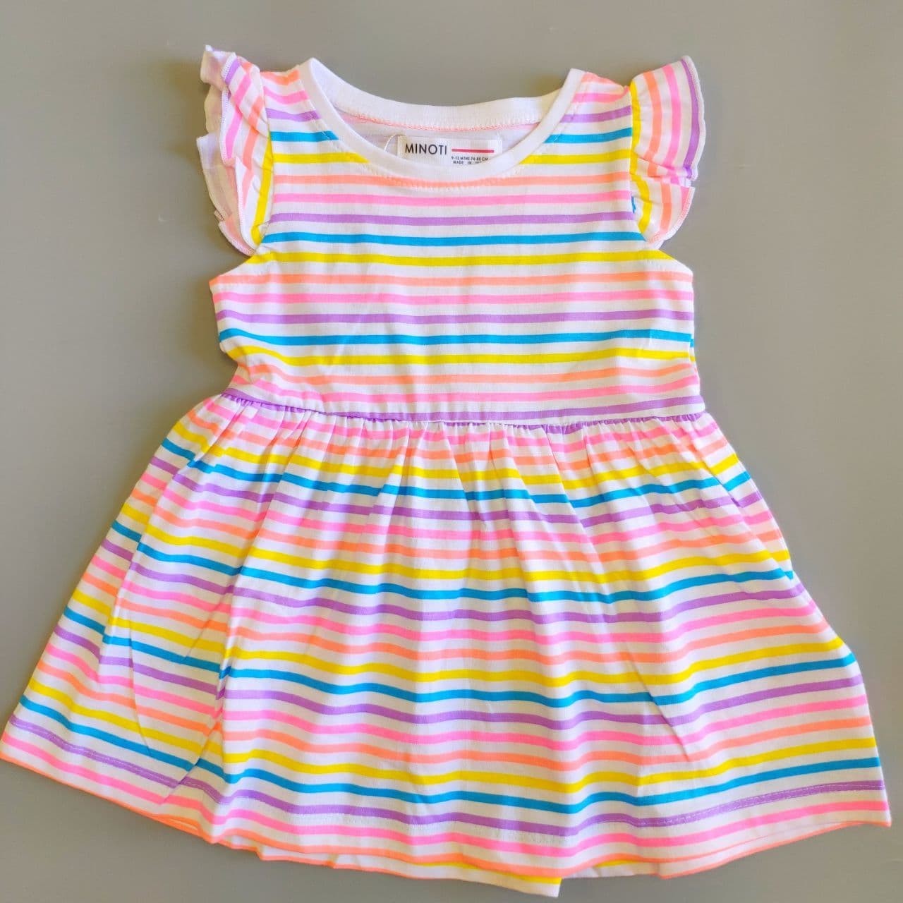 

Летнее платье Minoti Stripe 2TDRESS01 80см Белый полоска разноцветная