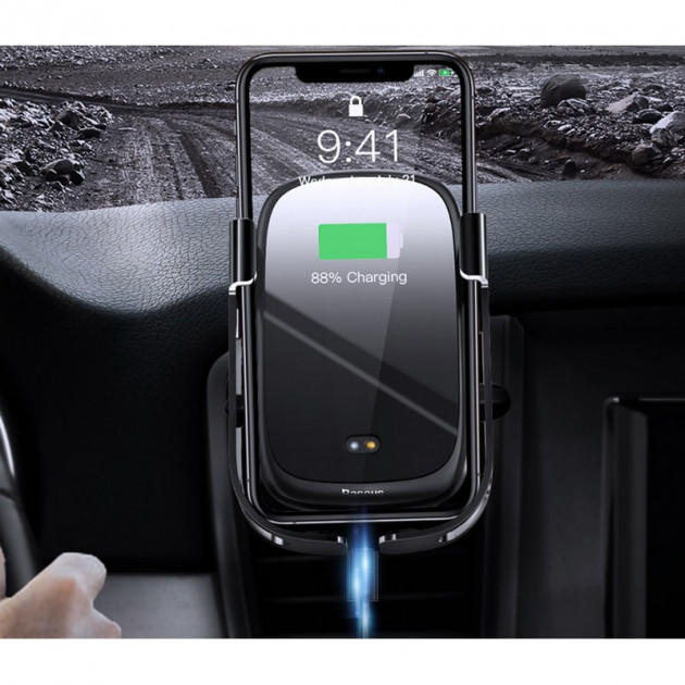 

Автодержатель с беспроводной зарядкой Baseus Rock-solid Electric Holder Wireless charger (WXHW01-01) Black