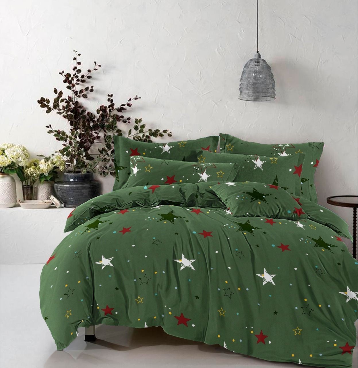 

Комплект постельного белья Облака Бязь Евро 240*220 Green with Stars
