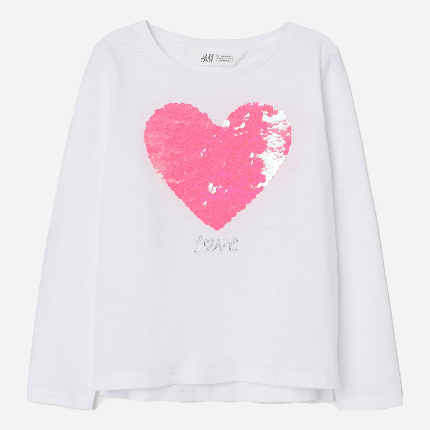 

Футболка с длинными рукавами H&M 2904-7491040 122-128 см Белый/Сердце