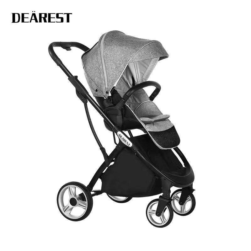 

Детская прогулочная коляска Dearest 1108 - серая, на черной раме