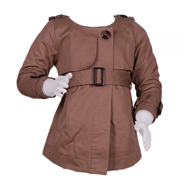 

Плащ с погонами и поясом для девочки 7 лет (122 см) O 10136-beige серый цвет