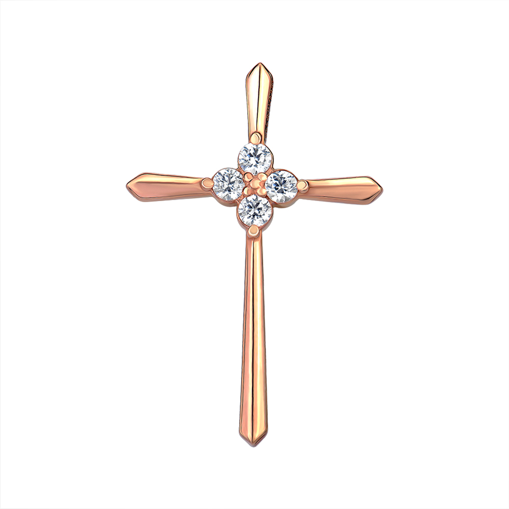 

Крестик из красного золота с фианитами Swarovski 000142386