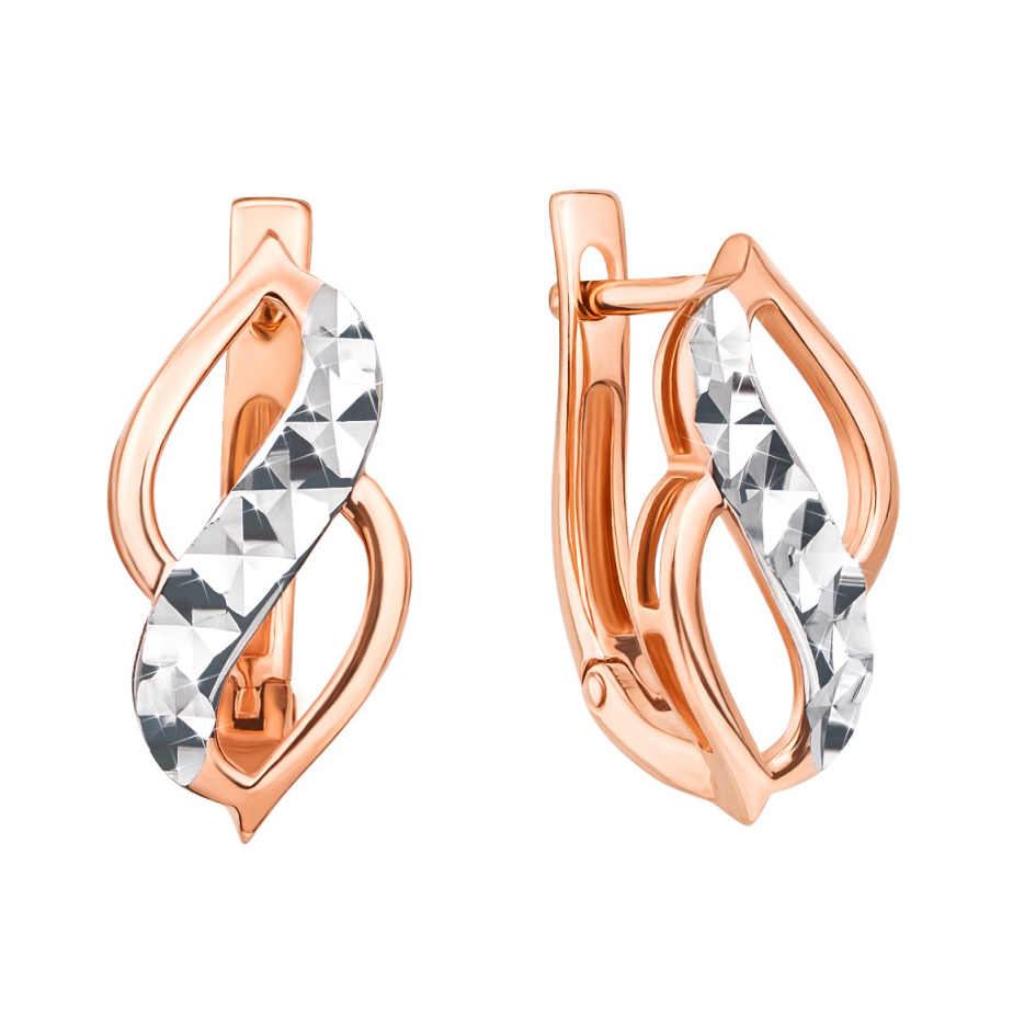 

Золотые серьги Мара в комбинированном цвете с алмазной гранью