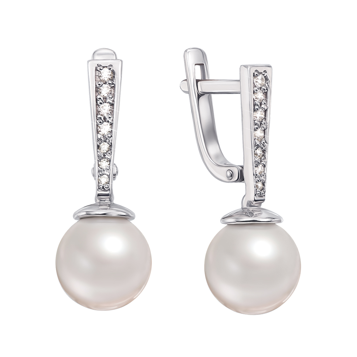 

Золотые серьги в белом цвете с жемчугом и фианитами 000127006