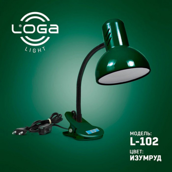 

Лампа - прищепка LOGA под E27 лампочку с выключателем 25W - 60W Металлическая Тёмно-зелёная