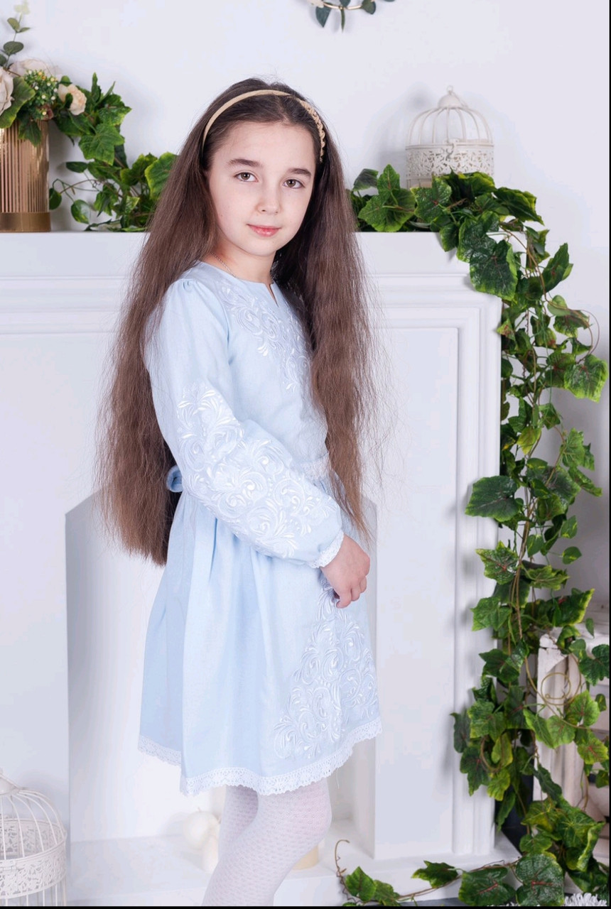 

Вишита сукня для дівчинки Olana Подолянка льон блакитний 98
