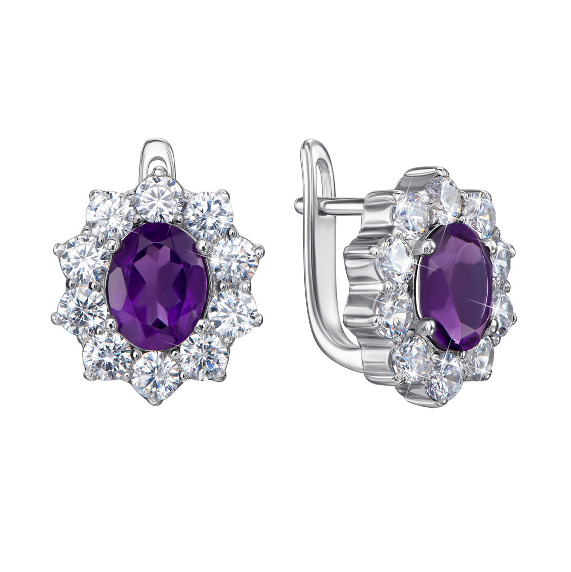 

Серебряные серьги с аметистами и фианитами с родированием 000133541