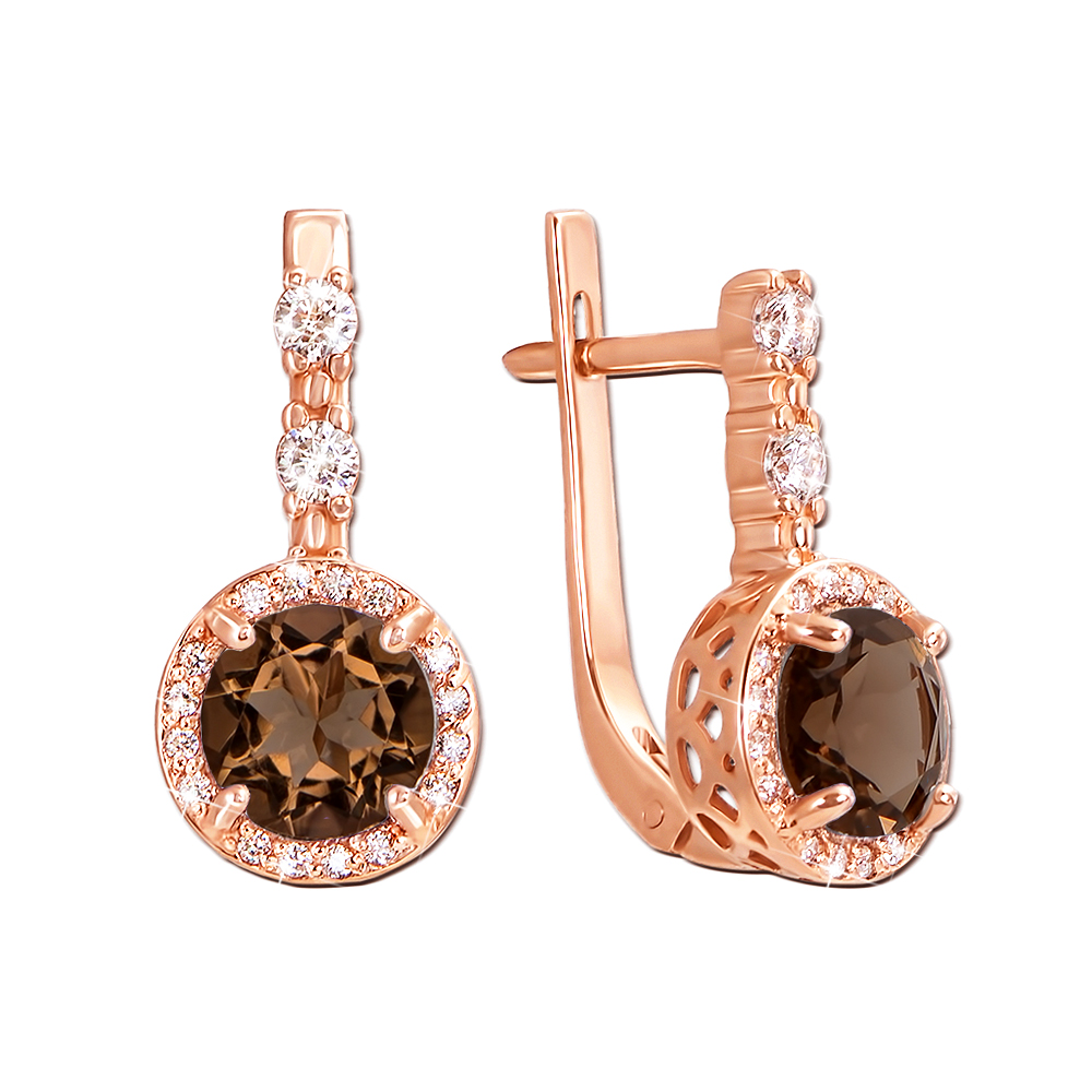 

Серьги из красного золота с раухтопазами и фианитами 000131044