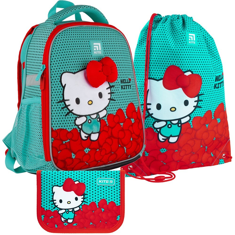 

Школьный набор Kite Education Hello Kitty Рюкзак каркасный с ортопедической спинкой 35x26x13.5 12 л+ пенал + сумка для обуви (SET_HK21-555S) (990879)