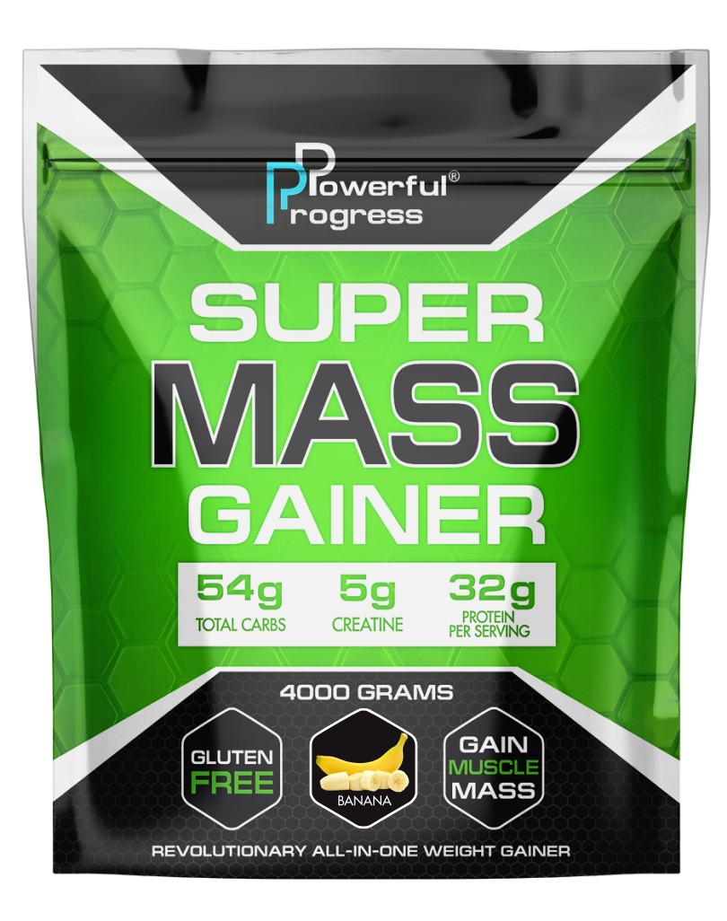 

Гейнер высокобелковый Супер Масс Powerful Progress Super Mass Gainer 4 кг банан