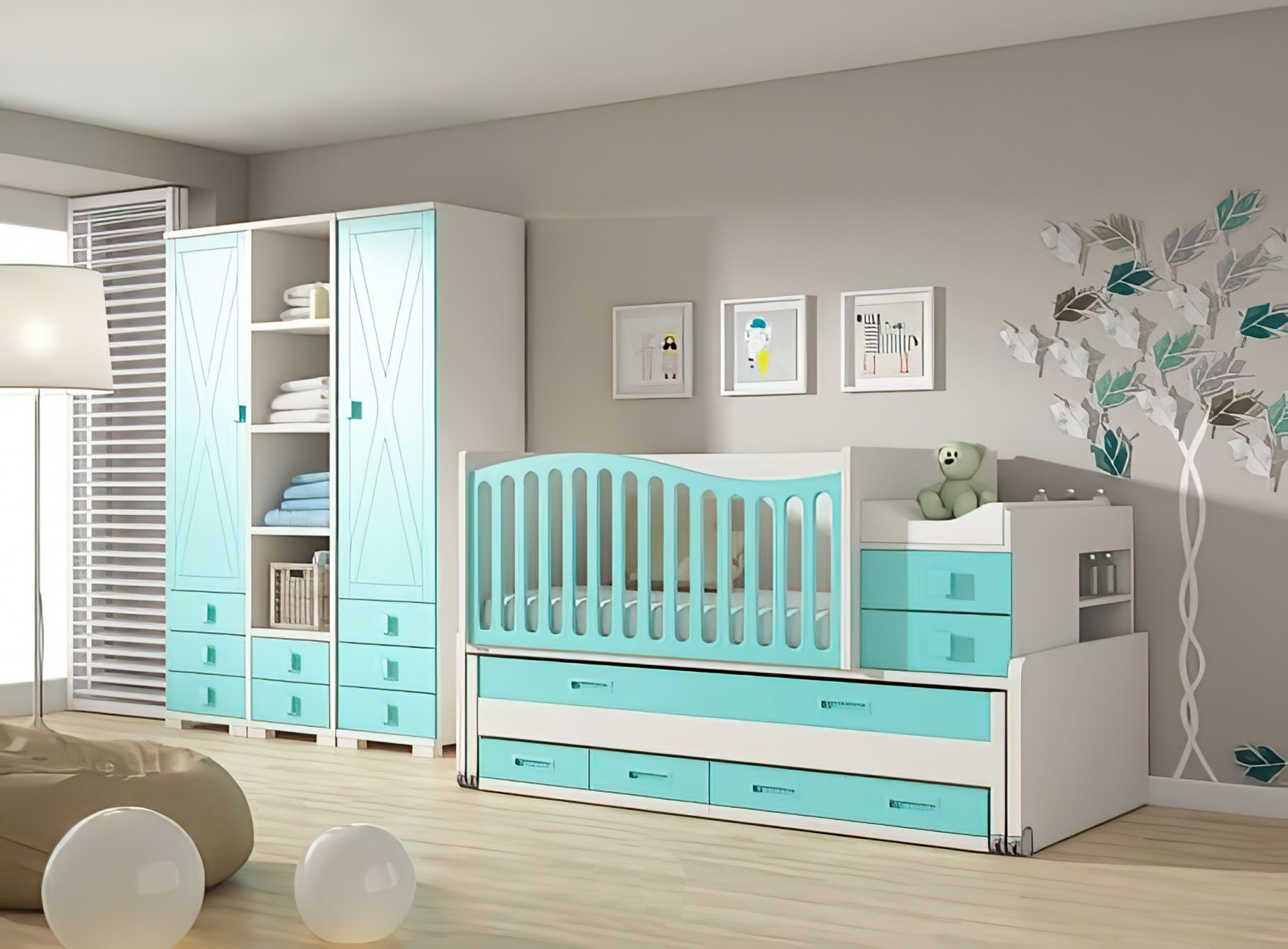 

Кроватка трансформер 3 в 1 ДМ 012 белая и бирюза