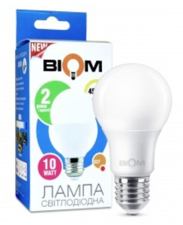 

Лампа светодиодная Biom A60 10Вт Е27 3000К упак 10 шт.