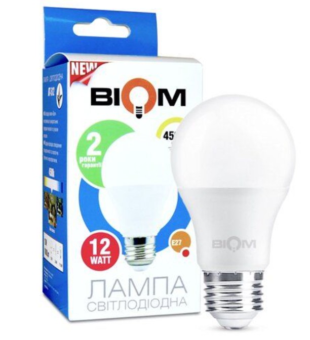 

Лампа светодиодная Biom A60 12Вт Е27 4500К упак 10 шт.