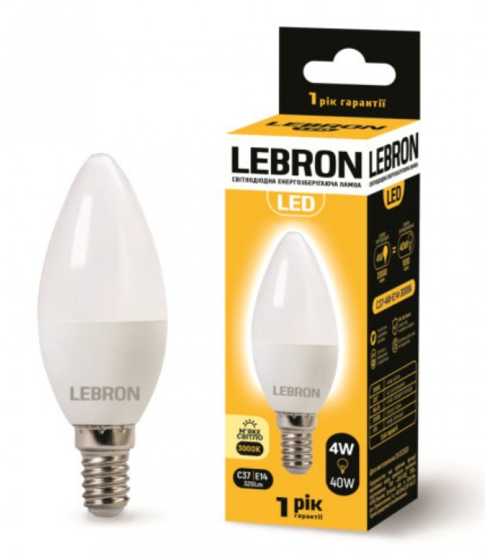 

Лампа светодиодная Lebron L-C37 4Вт Е14 3000К упак 10 шт.