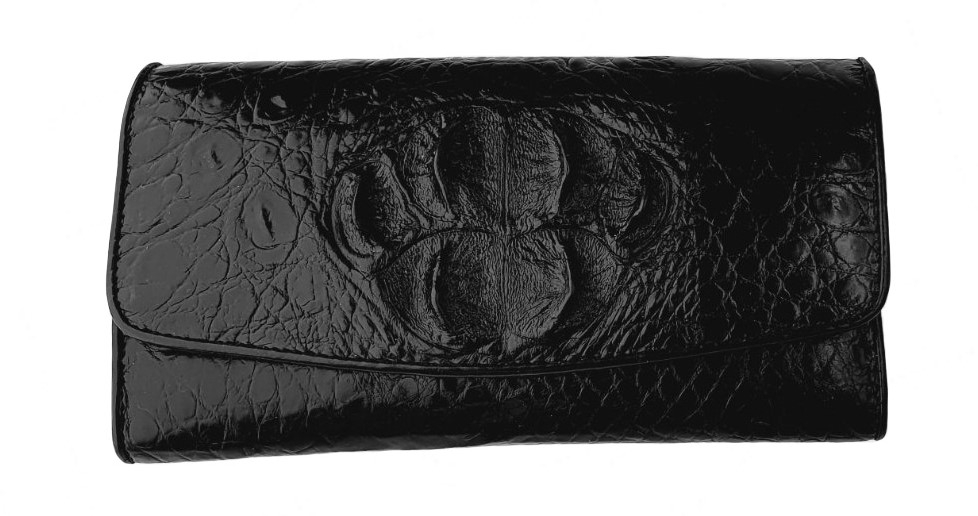 

Кошелек Croco Leather черный с гребнем из кожи крокодила